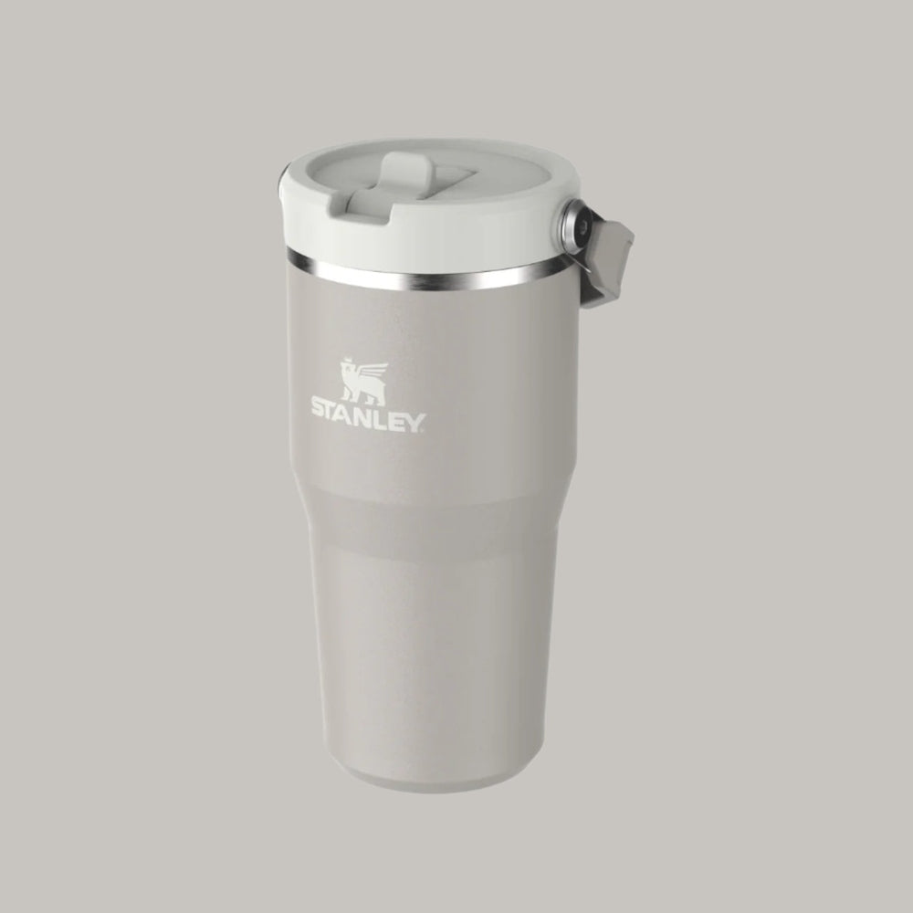 Stanley IceFlow Flip Straw Tumbler 20 oz in light gray with white lid and flip straw