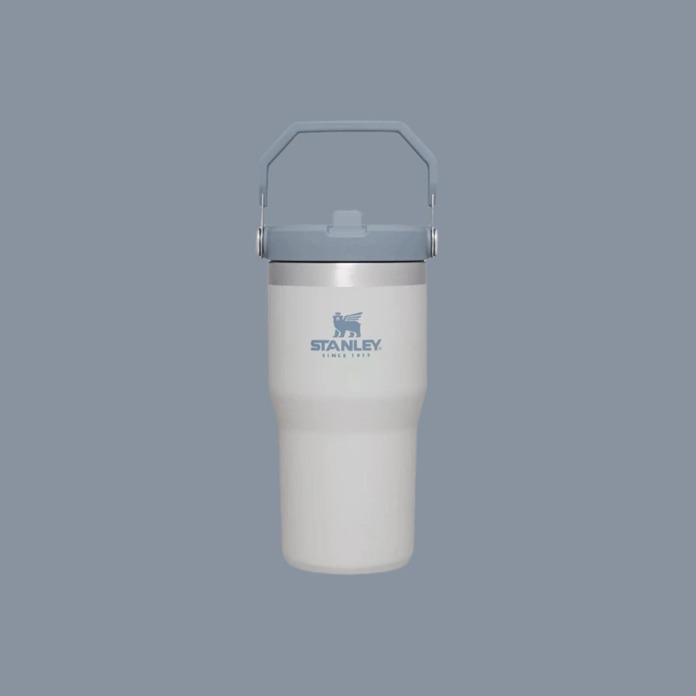 Stanley IceFlow Flip Straw Tumbler 20 oz in white with light blue lid and handle