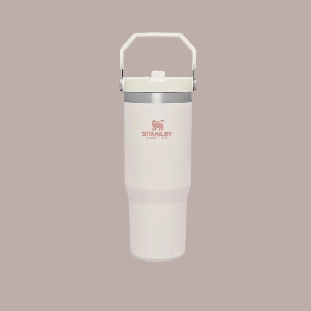 Stanley The Iceflow Flip Straw Tumbler 30 oz white with carry handle up and stainless lid
