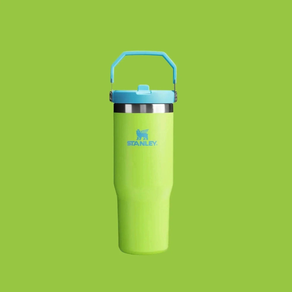 Stanley The Iceflow Flip Straw Tumbler 30 oz lime green with blue flip-lid and handle