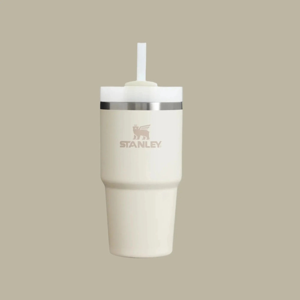 Stanley The Quencher H2.0 Flowstate Tumbler 20 oz in cream, straw lid shown for easy sipping.