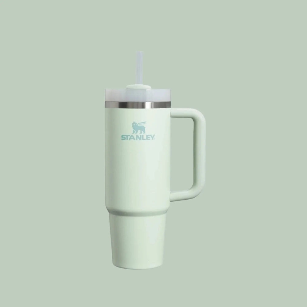 Stanley The Quencher H2.0 Flowstate Tumbler 30 oz in mint green with straw and built-in handle