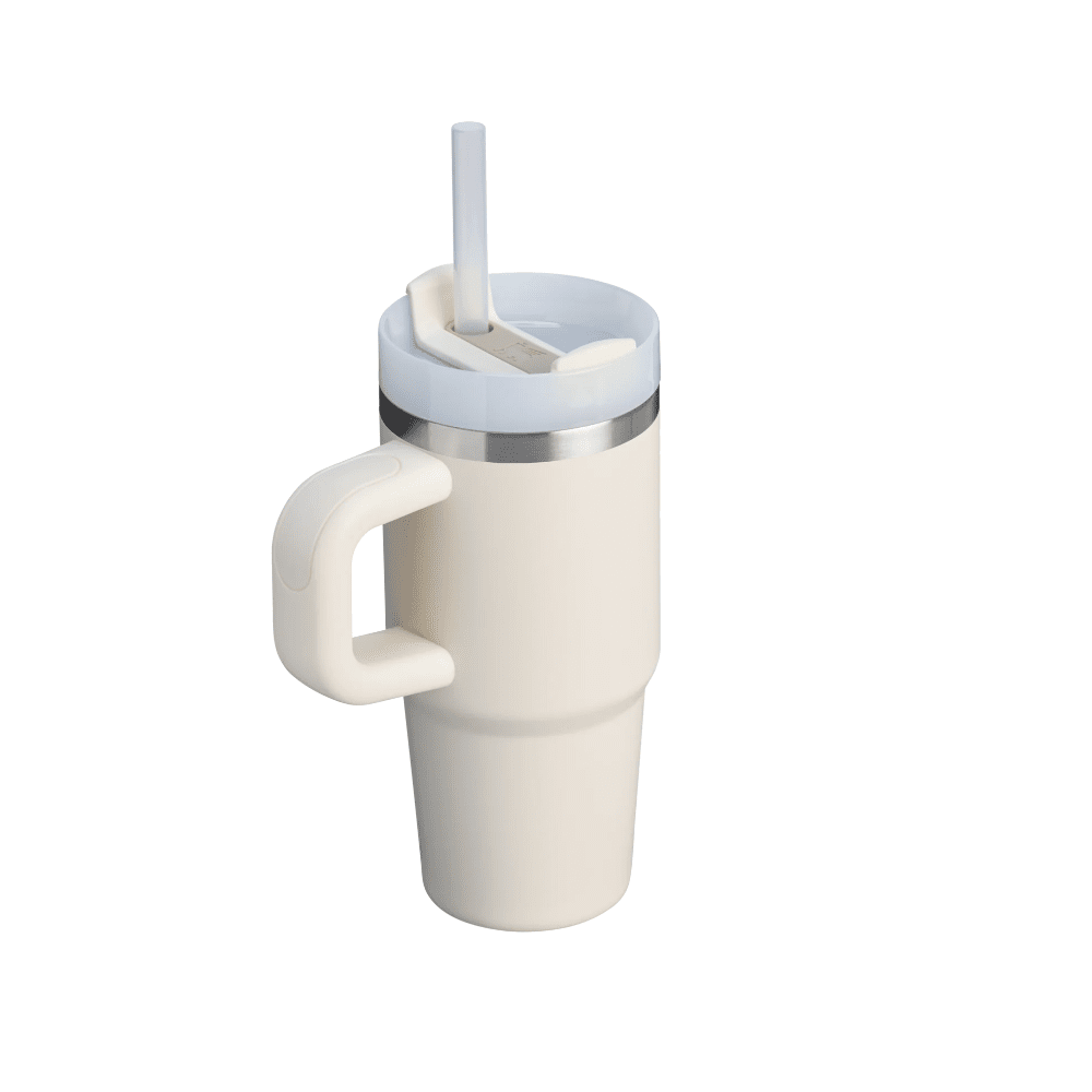 Stanley Quencher H2.0 Flowstate 20 oz tumbler with handle in cream, white lid and straw