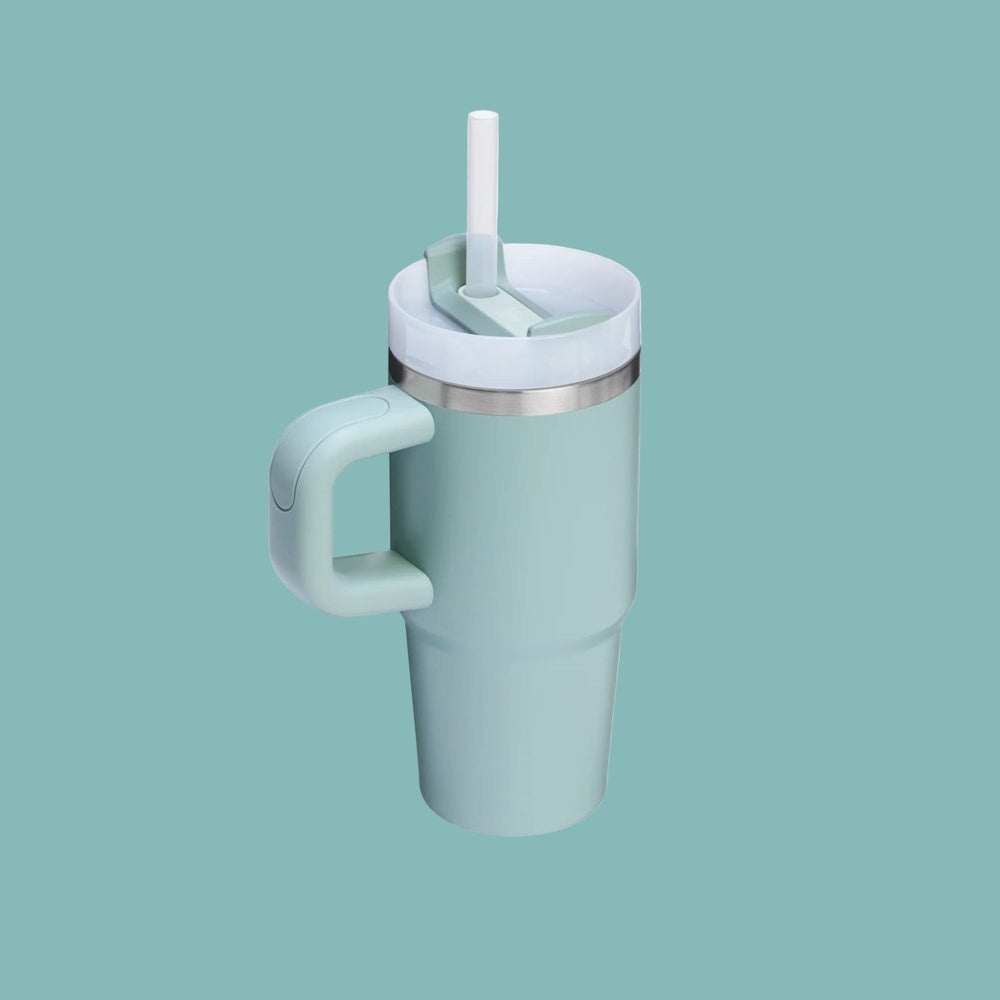 Stanley Quencher H2.0 Flowstate tumbler with handle, 14 oz, mint green with white lid and straw