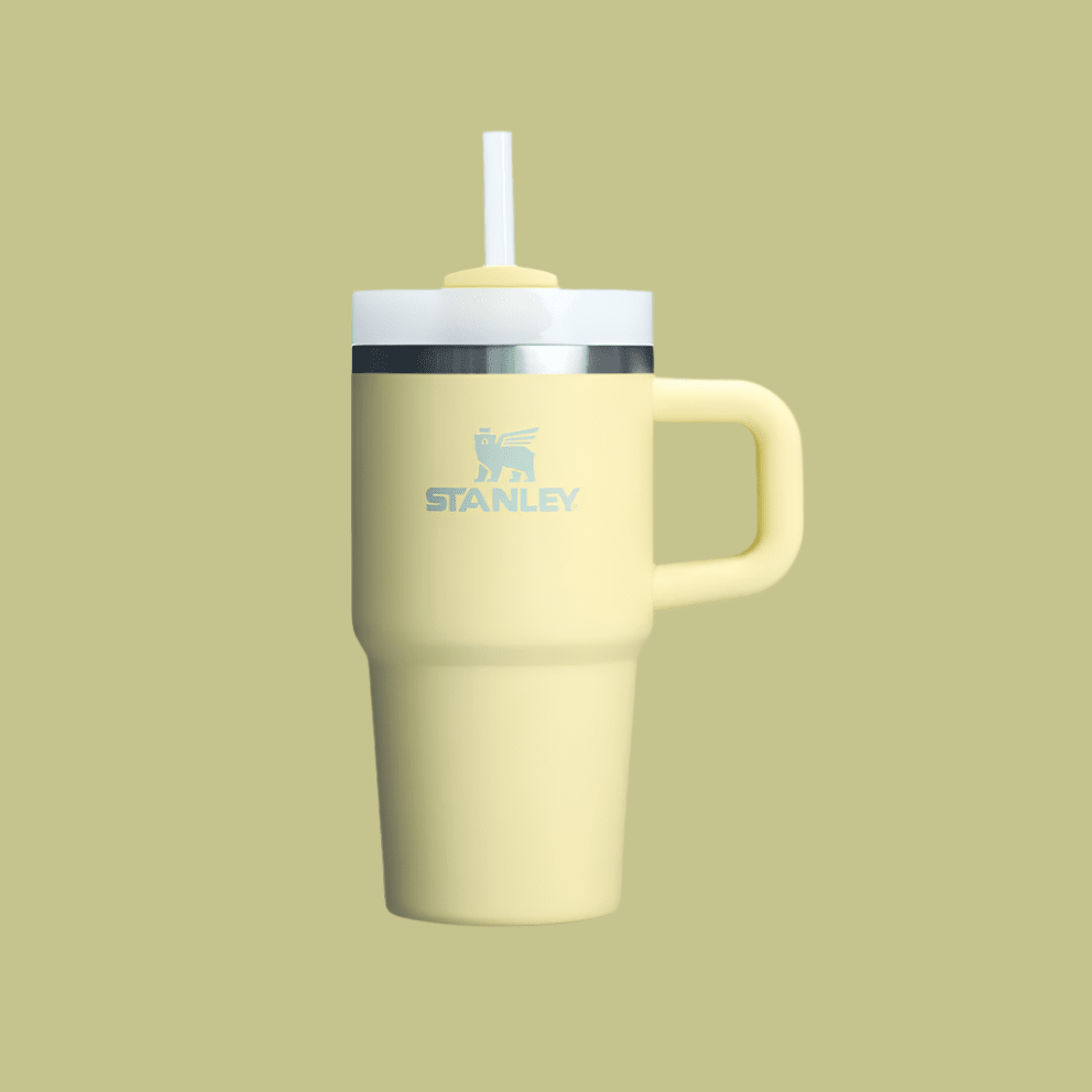 Stanley Quencher H2.0 Flowstate 20 oz tumbler with handle in pale yellow with straw