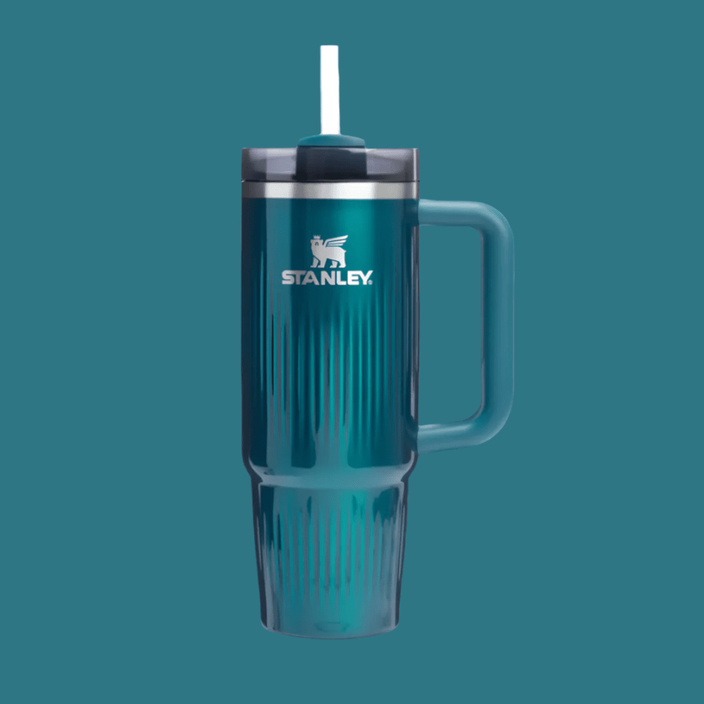Stanley The Quencher H2.0 Fluted Tumbler 30 oz with teal gradient finish and straw lid