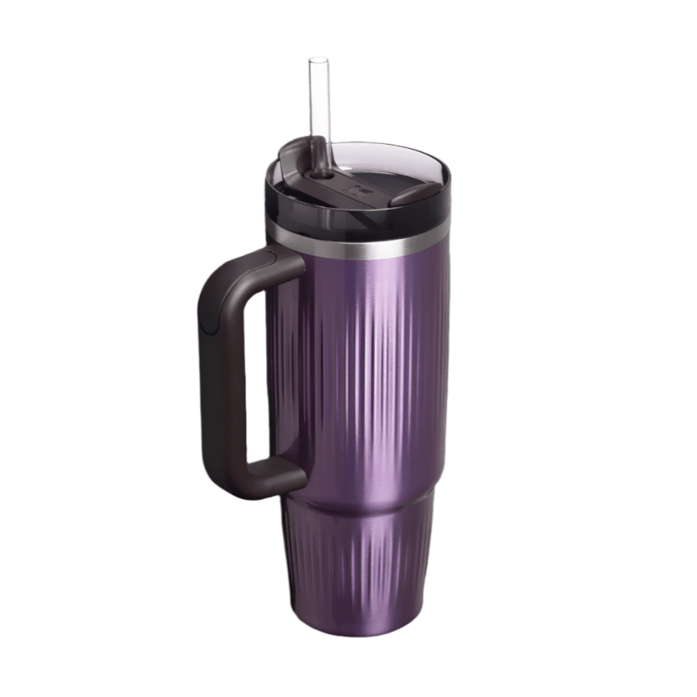 Stanley Quencher H2.0 Fluted Tumbler 30 oz purple with black handle and straw lid