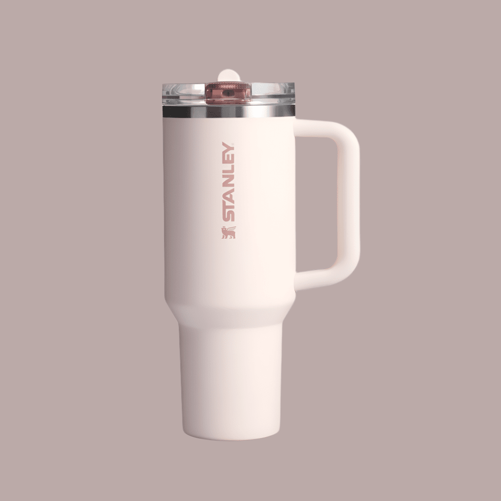 Stanley Quencher ProTour flip straw tumbler, 40 oz, pale pink with handle