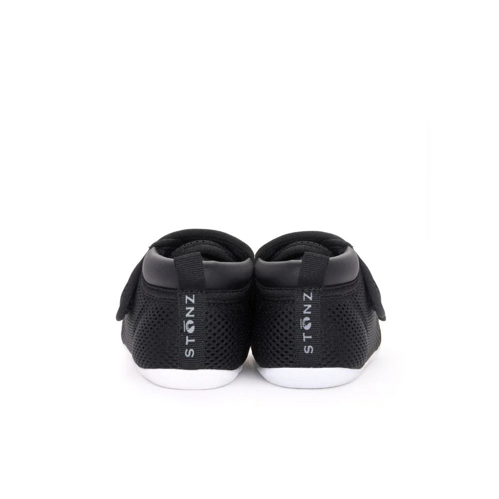 Stonz Cruiser Original Baby Shoes Black with black mesh and white sole; back view shows STONZ branding.