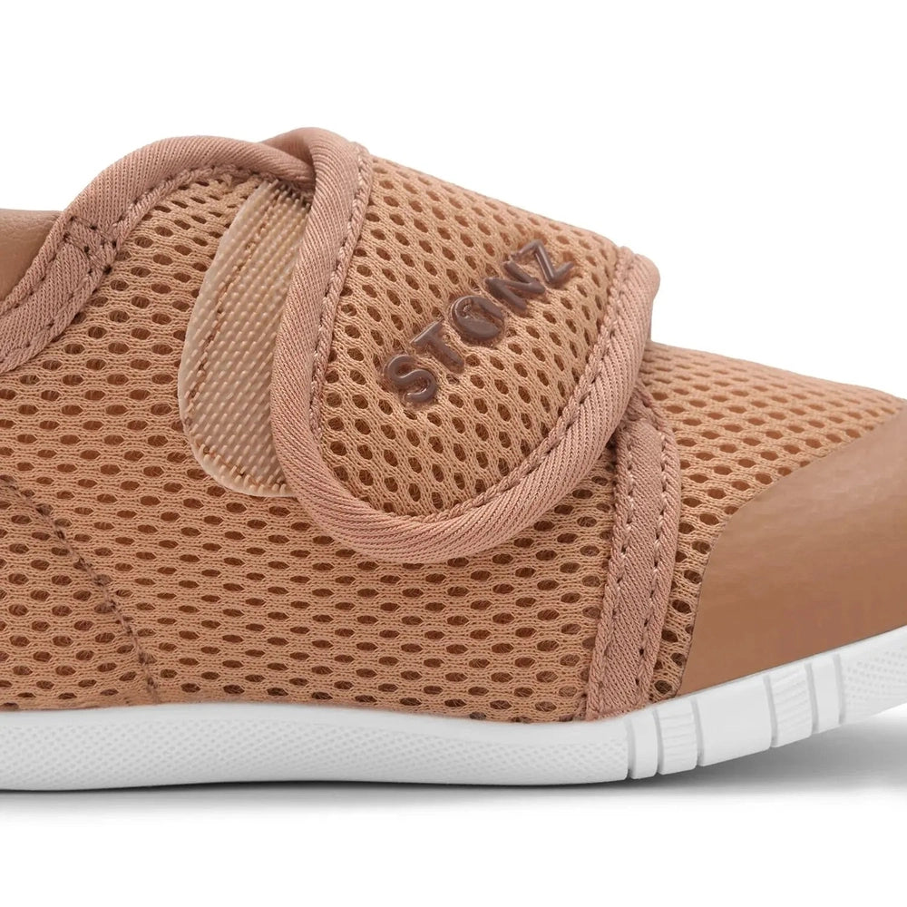 STONZ Stonz Cruiser Original Baby Shoes Camel with breathable mesh and Velcro strap fastened for easy on/off