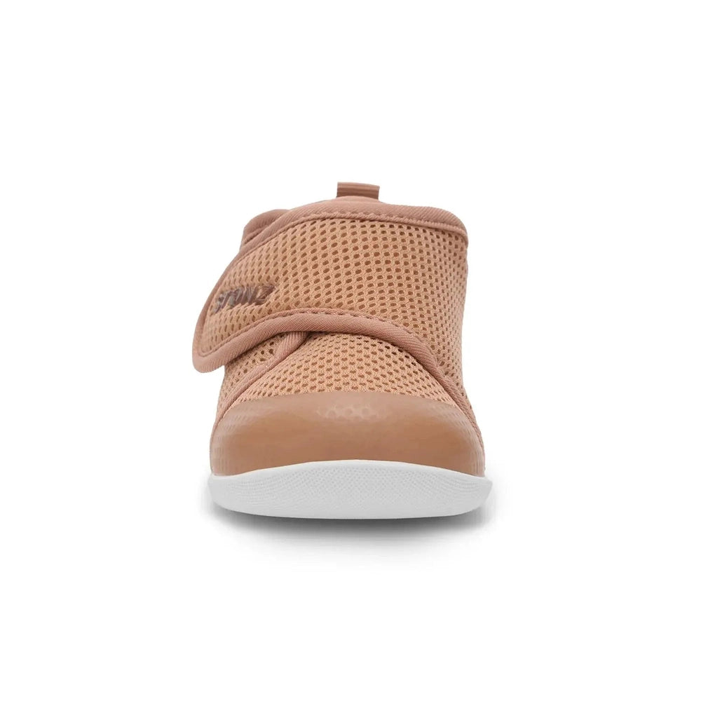 Stonz Cruiser Original Baby Shoes Camel, front view shows breathable camel mesh with Velcro strap and white sole