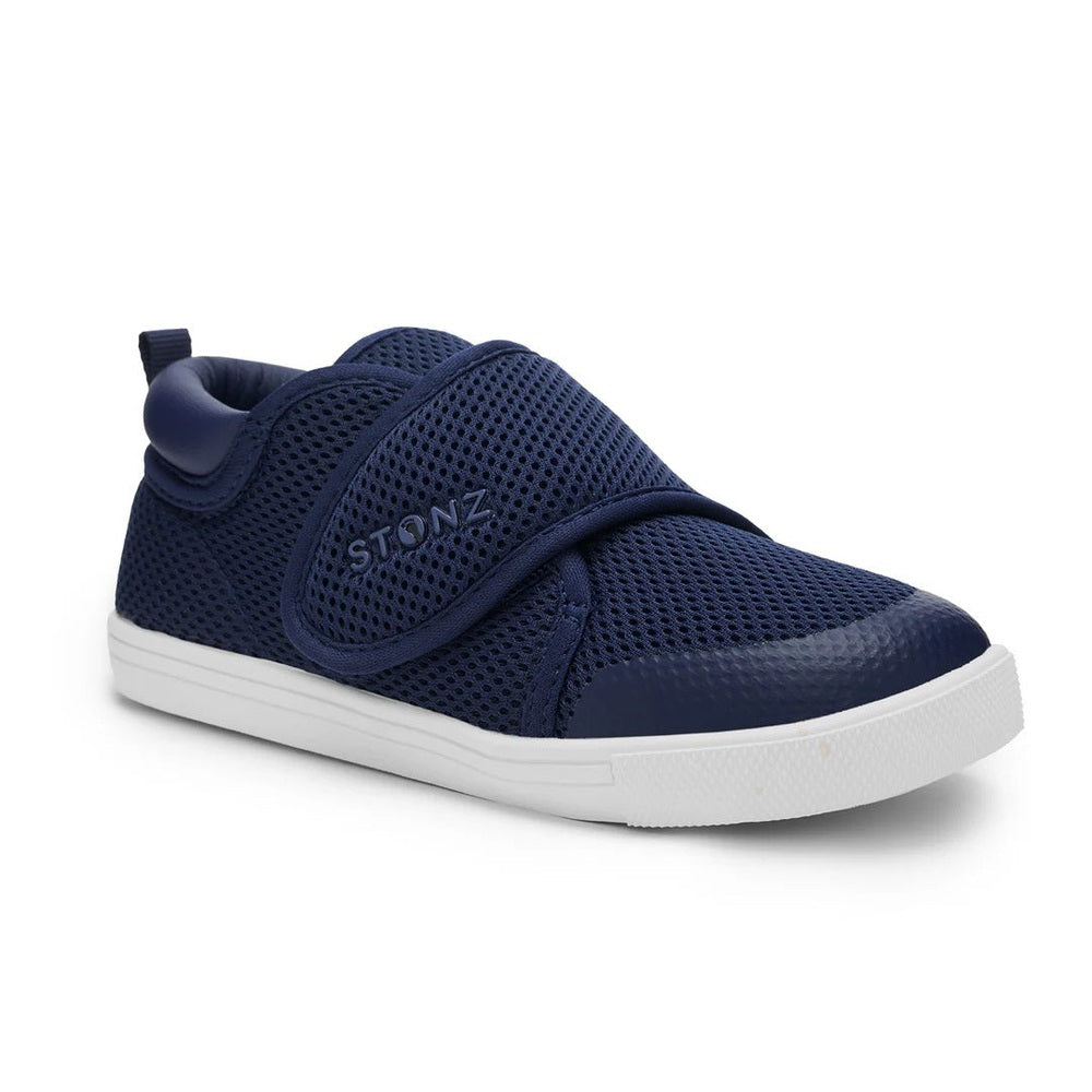 Stonz Cruiser Original Toddler Shoes Navy, breathable mesh upper with Velcro strap and white sole.