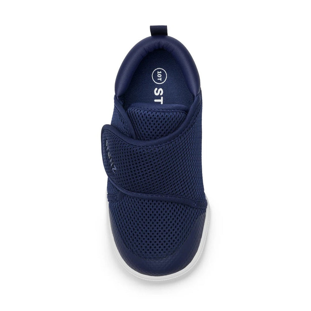 Stonz Cruiser Original Toddler Shoes Navy with mesh upper and Velcro strap, white sole.