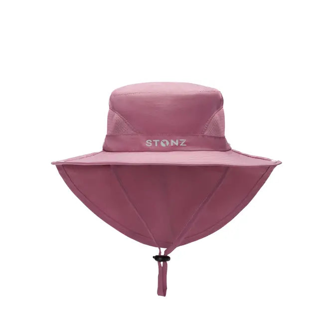 Stonz Explorer Hat Dusty Rose, pink toddler sun hat with adjustable drawstring.