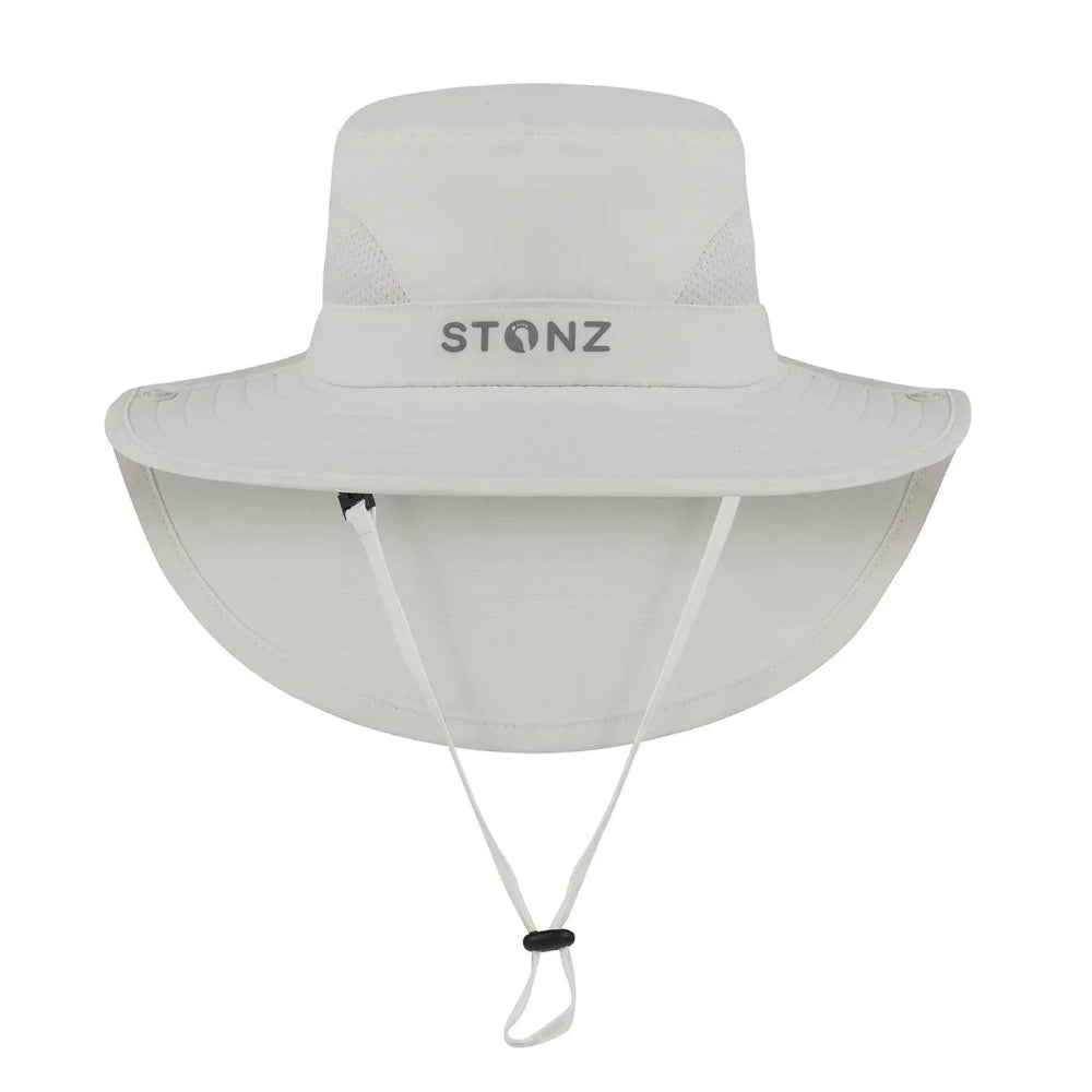 Stonz Explorer Hat Ivory, white toddler sun hat with adjustable chin strap and wide brim