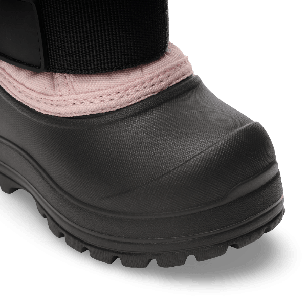 Stonz Trek Toddler Snow Boots Haze Pink; rugged black outsole and pink knit cuff shown on a toddler boot.