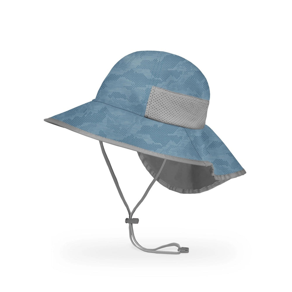 Sunday Afternoons Kids' Play Hat Blue Terrain with neck flap and adjustable drawstring