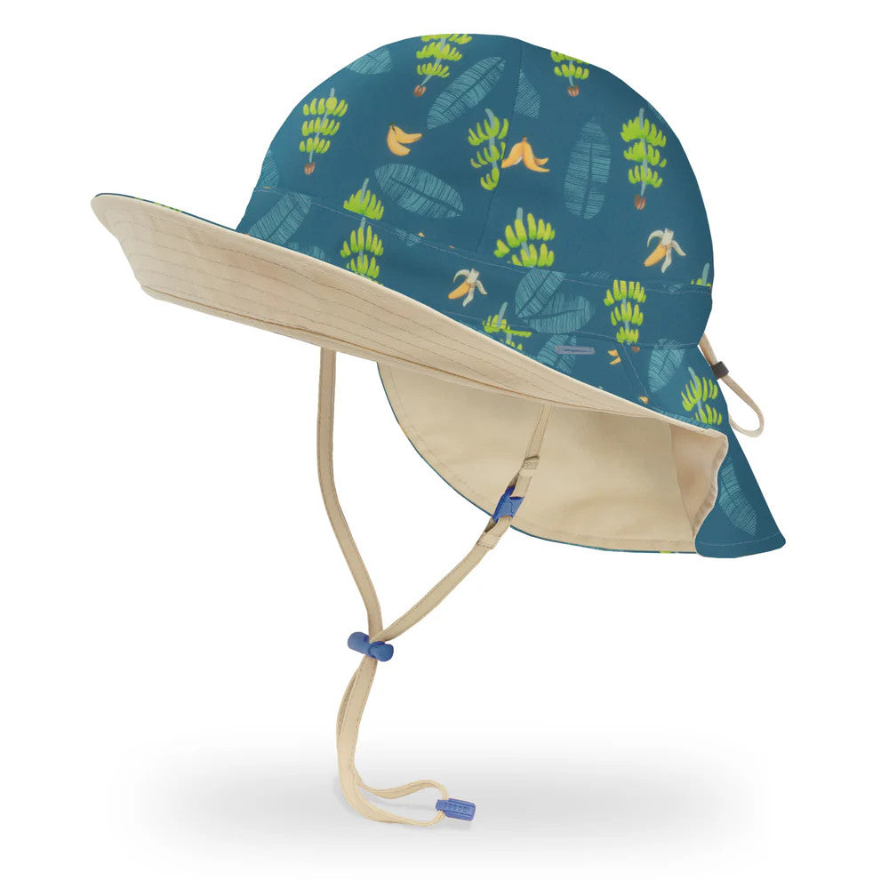 Sunday Afternoons Sundancer Reversible Hat Banana Split/Birch; teal pattern with beige brim and chin strap for kids