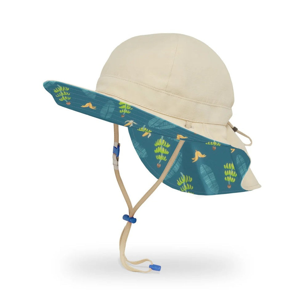 Sunday Afternoons Sundancer reversible hat, beige top with blue tropical print brim, size M/L