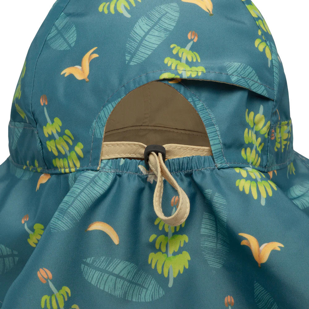 Sundancer reversible hat; Banana Split/Birch, teal tropical print, drawstring closure