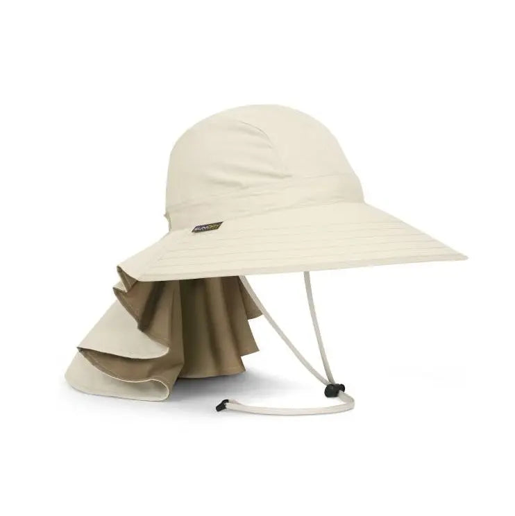 Sunday Afternoons Women's Sundancer Hat, beige wide-brim with attached neck flap and adjustable chin strap