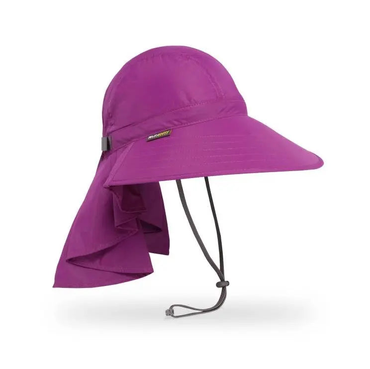 Sunday Afternoons Women's Sundancer Hat in purple with neck flap and adjustable chin cord, ready for sunny outings.