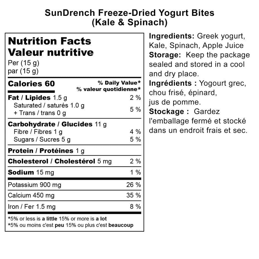 Sundrench Magic Yogurt Kale & Spinach 84G baby yogurt snack with nutrition facts panel