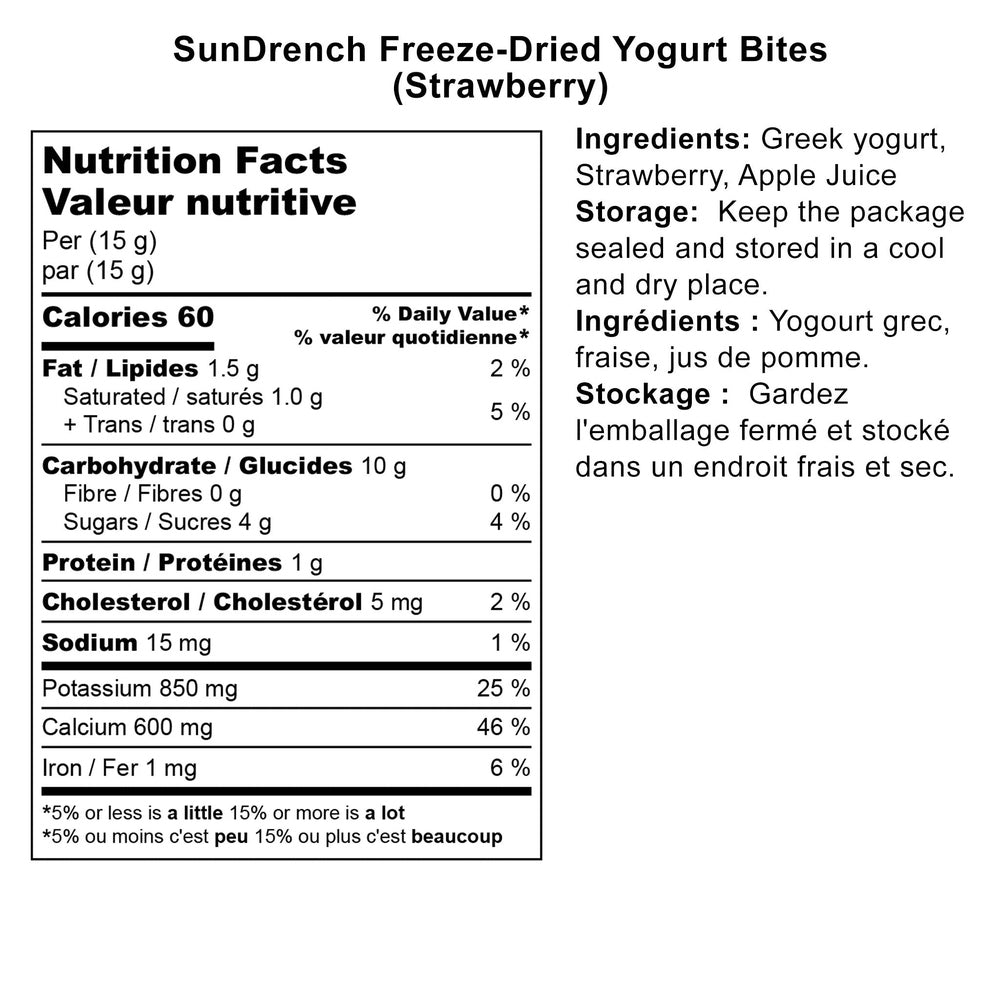 Sundrench Magic Yogurt Strawberry 84g baby snack with nutrition facts panel