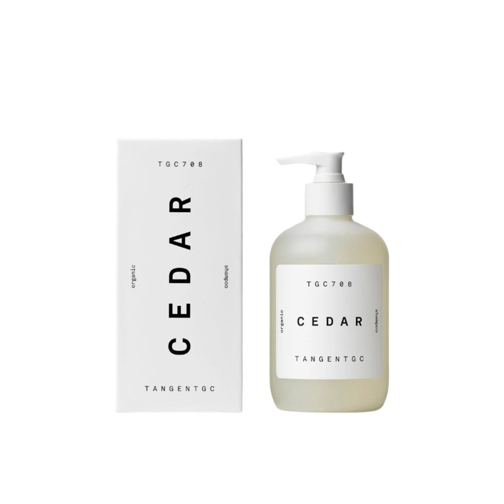 TangentGC Cedar Shampoo 350 ml bottle with pump, white label and branded packaging