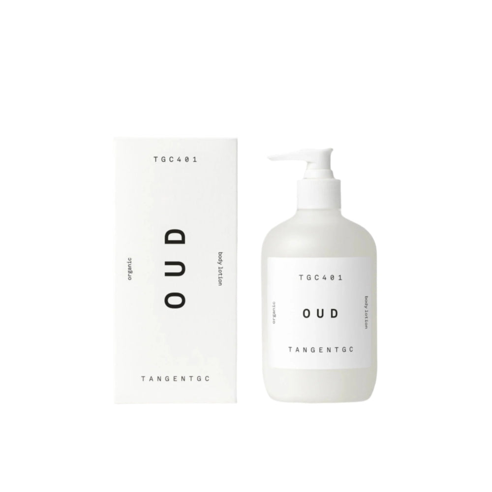 TangentGC Oud body lotion 350 ml bottle with pump, white packaging