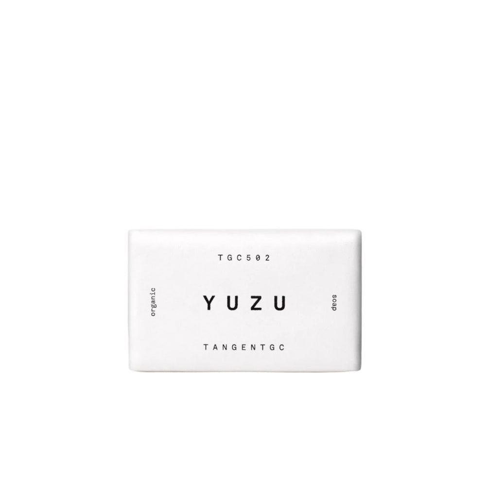 Tangentgc Yuzu bar soap, 100g, white with minimalist black typography