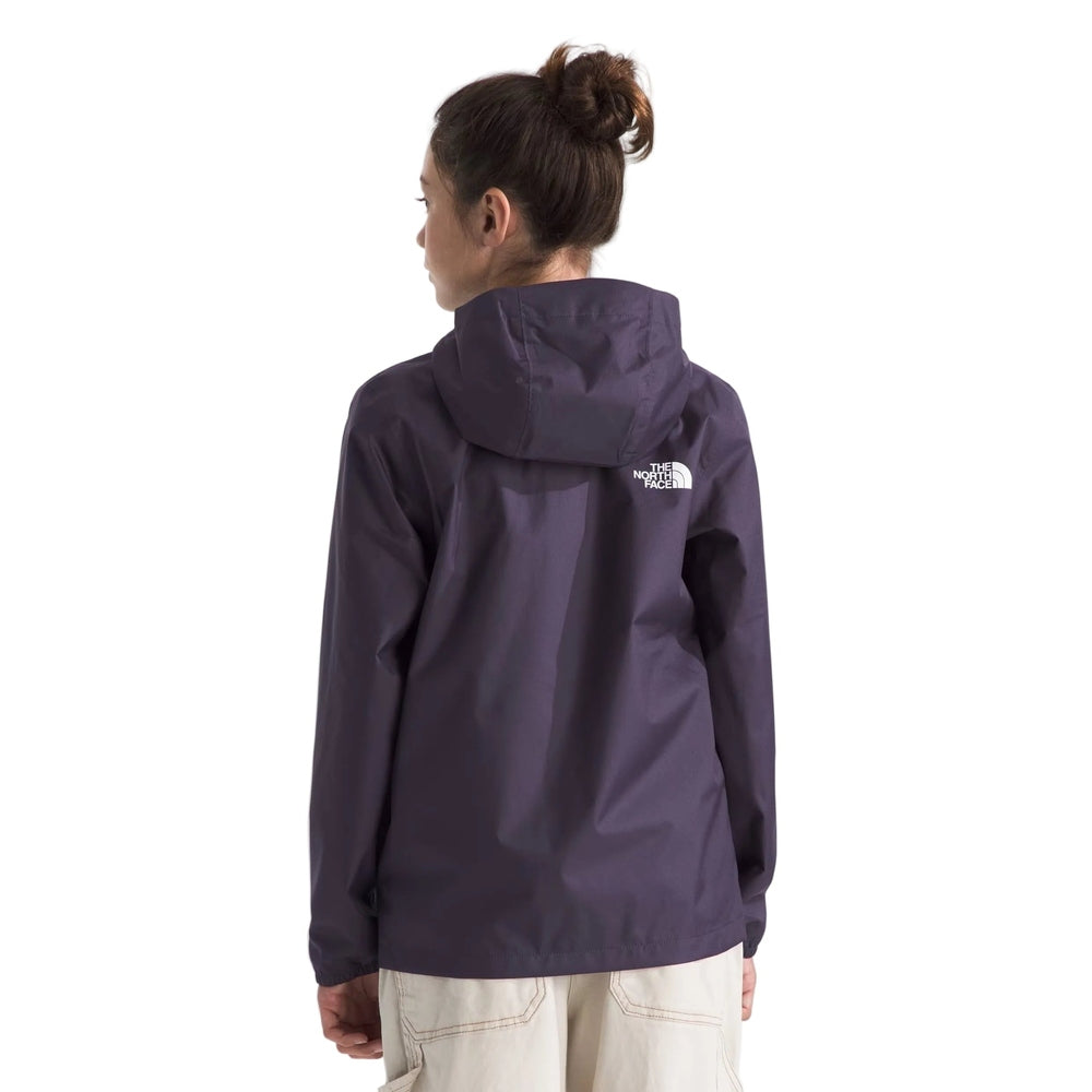 The North Face Zipline Rain Jacket in Plum, hooded back view