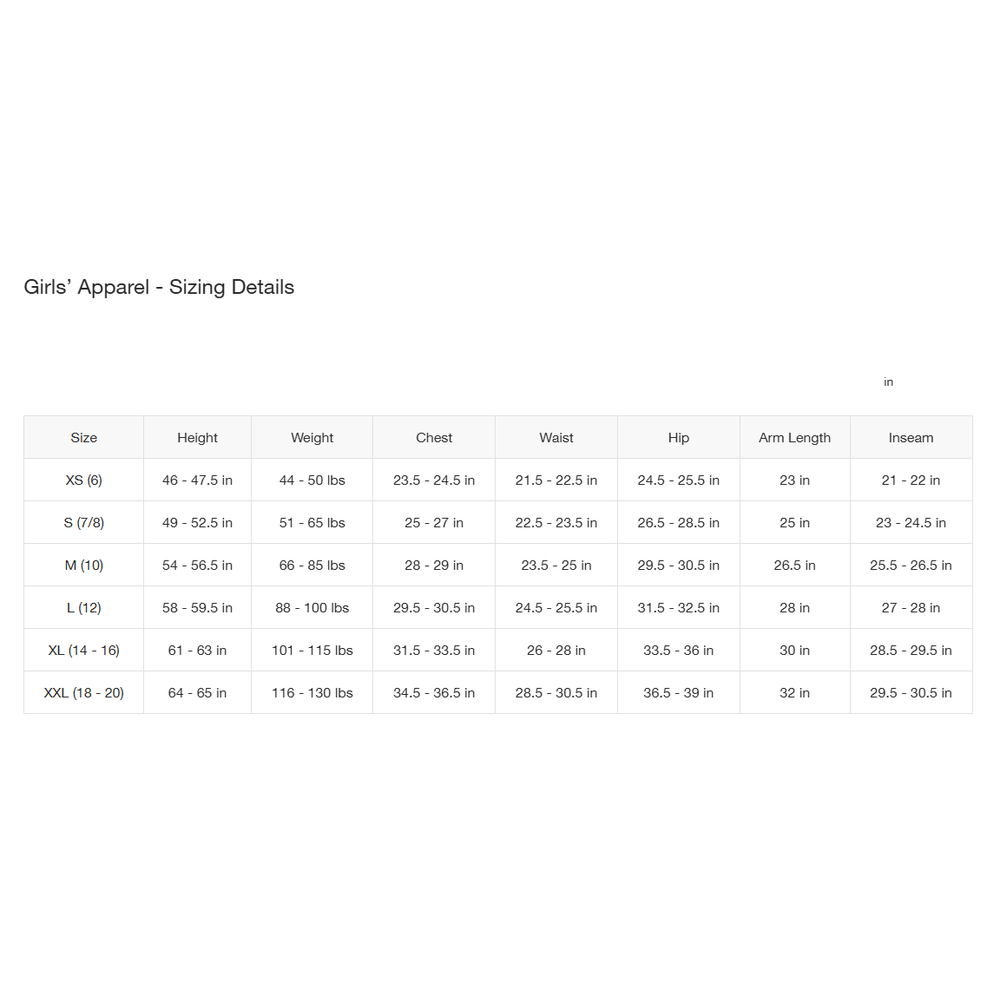 The North Face Girls’ North Down Hooded Jacket in Sizing Details