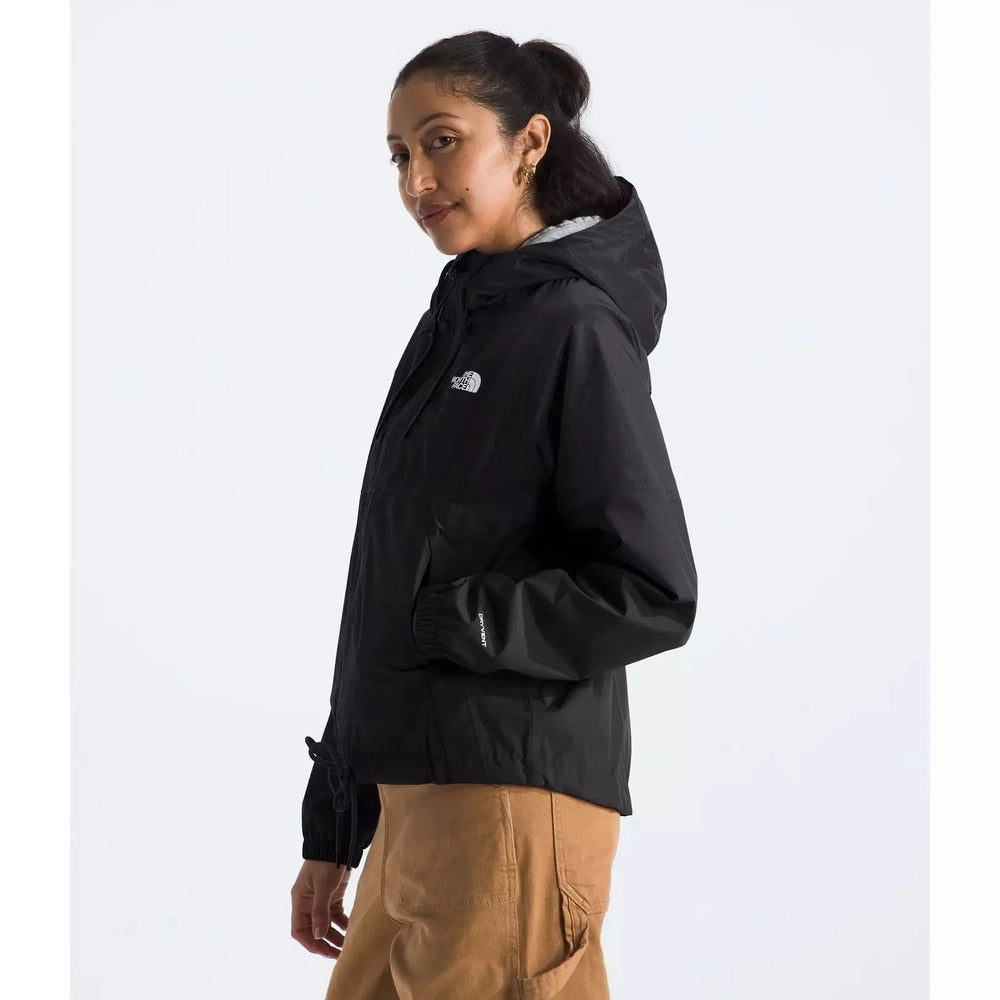 The North Face Women's Antora Rain Hoodie Jacket TNF Black side view on model