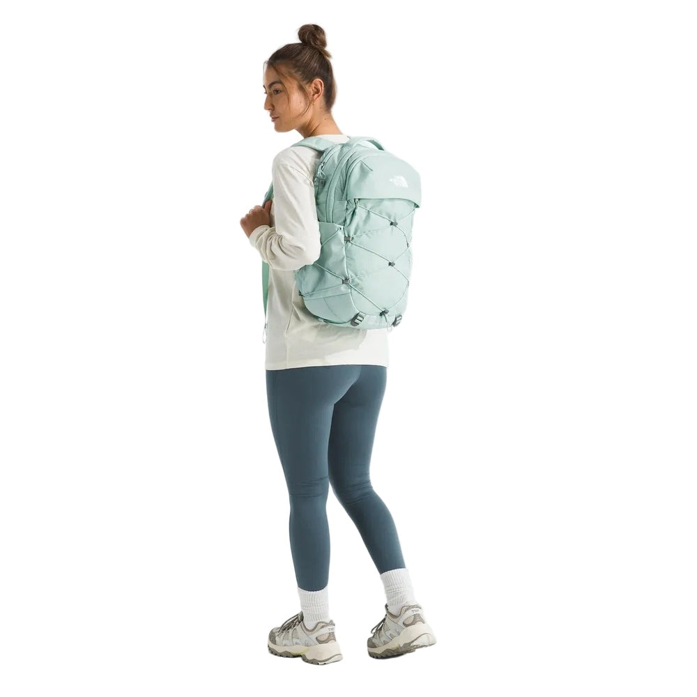 The North Face Borealis Backpack in Mint Green with external bungee cords