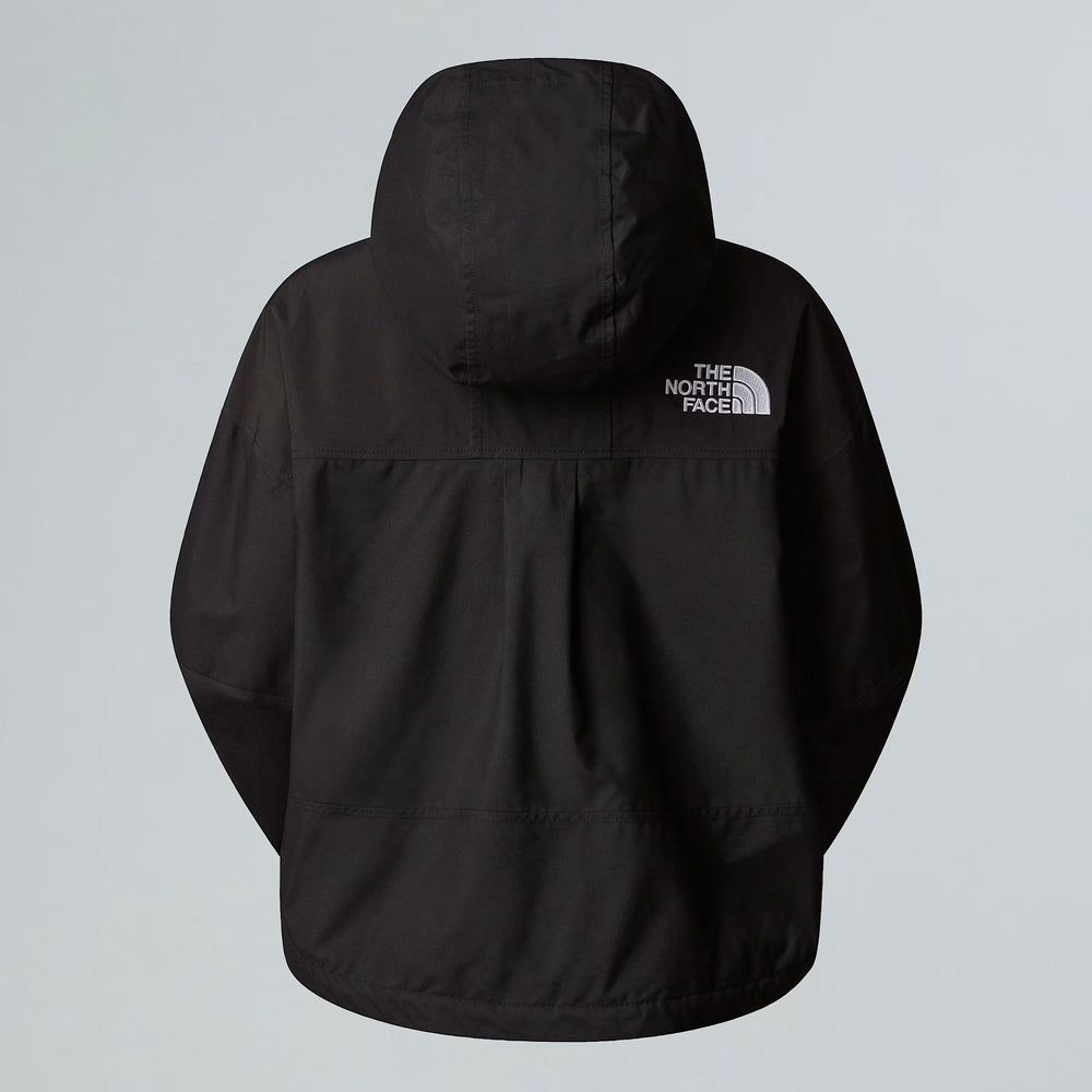 The North Face Women's Reign On Jacket, black hooded rain coat with water-repellent fabric.
