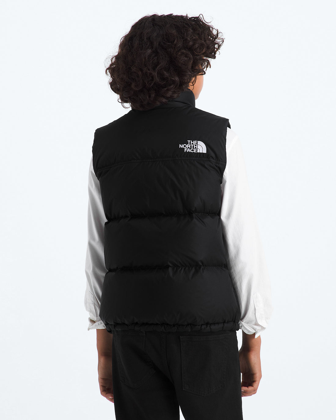 The North Face kids’ 1996 Retro Nuptse Vest in TNF Black / Recycled Down, back view