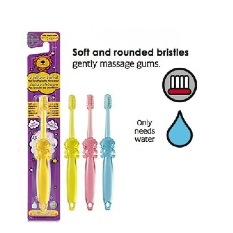 THERA WISE Children’s Antibacterial Toothbrush 5–12 yrs – four pastel manual brushes (yellow, pink, blue) with soft rounded bristles.