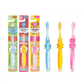 Thera Wise Children's 0-6 Toothbrushes 6pc set with blue, yellow and pink handles; colorful packaging