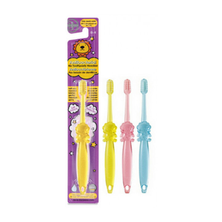 Thera Wise Crystal Animals antibacterial kids toothbrushes, set of 4 pastel animal-shaped handles.