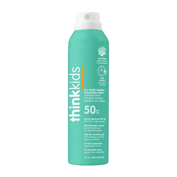Think Kids All Sheer Mineral Sunscreen Spray SPF50, 177 ml turquoise can