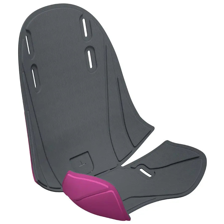 Thule RideAlong Padding for bicycle trailer seat, dark gray with pink accent, shown attached for comfortable riding.
