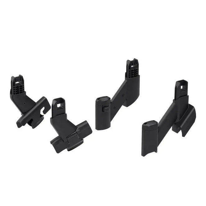Thule Sleek Bassinet adapters — five black clips shown ready to attach to a stroller frame.