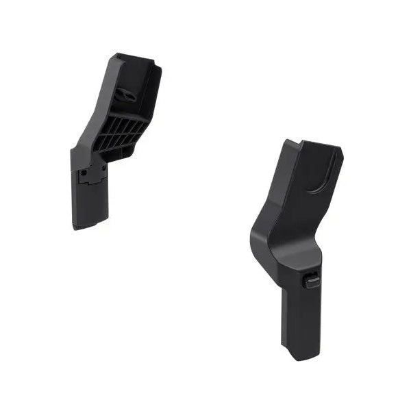 Thule Sleek Car Seat Adapter in black, two-piece set shown attaching a car seat to a stroller for easy outings.