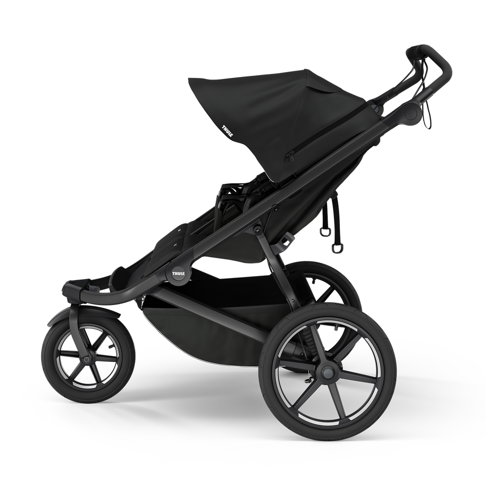 Thule Urban Glide 3 Double stroller black magnetic buckle rear angle view