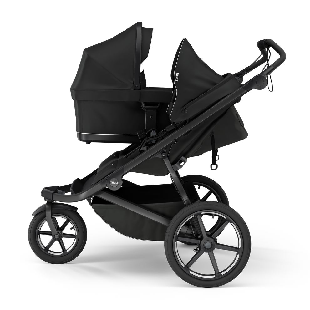 Thule Urban Glide 3 Double stroller black magnetic buckle seat recline view