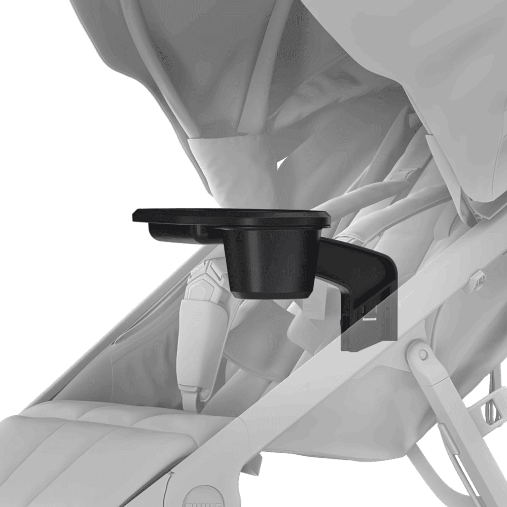 Thule Urban Glide 3 snack tray, black, mounted on stroller arm for snacks and drinks
