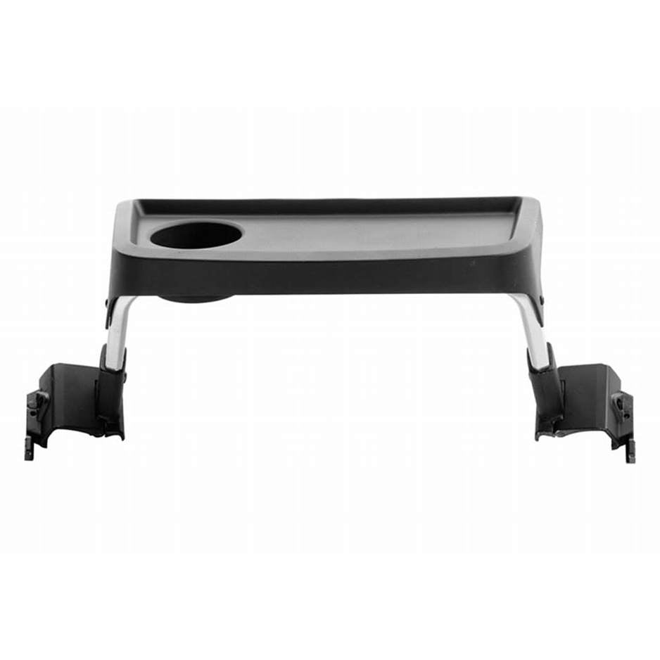 Thule Urban Glide Snack Tray and Cup Holder mounted on a stroller, black and gray.