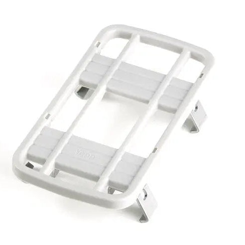 Thule Yepp Maxi Easyfit Adapter for bicycle trailers, white plastic frame with metal mounting brackets attached to a trailer.