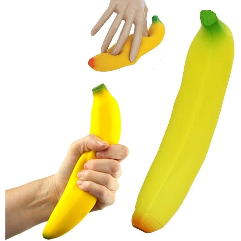 TOBAR anti-stress banana toy set, 3 yellow squeezable bananas for stress relief